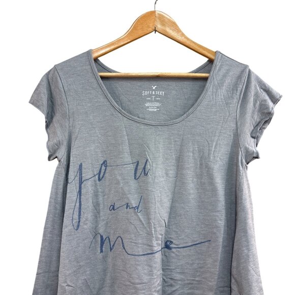 American Eagle Soft & Sexy Gray Graphic Tee You And Me Text Scoop Neck Size S - Picture 1 of 6